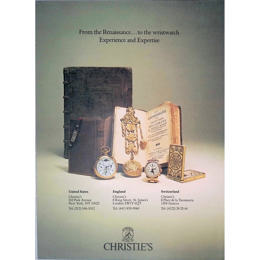 Vintage Christies Watch Auction Advertising Original Book Page Horology Wall Art